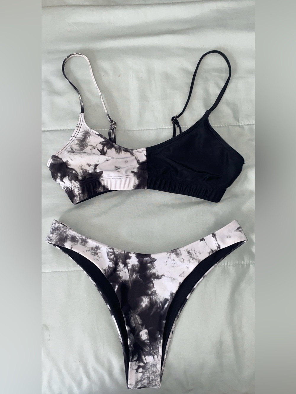 SHEIN Black & White Tie-Dye Two-Piece Bikini Set